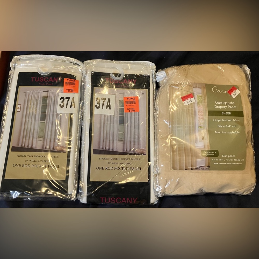 NWT Sheer Drapery Lot 1 Canopy Georgette Beige & 2 Tuscany Votte Panels White